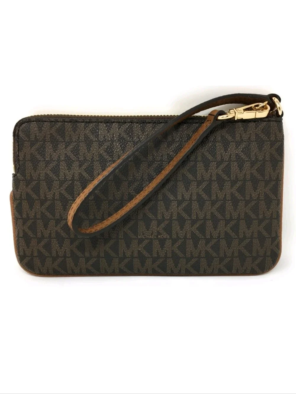 👝 Michael Kors Jet Set Brown Signature MK PVC Leather Large Travel Wristlet